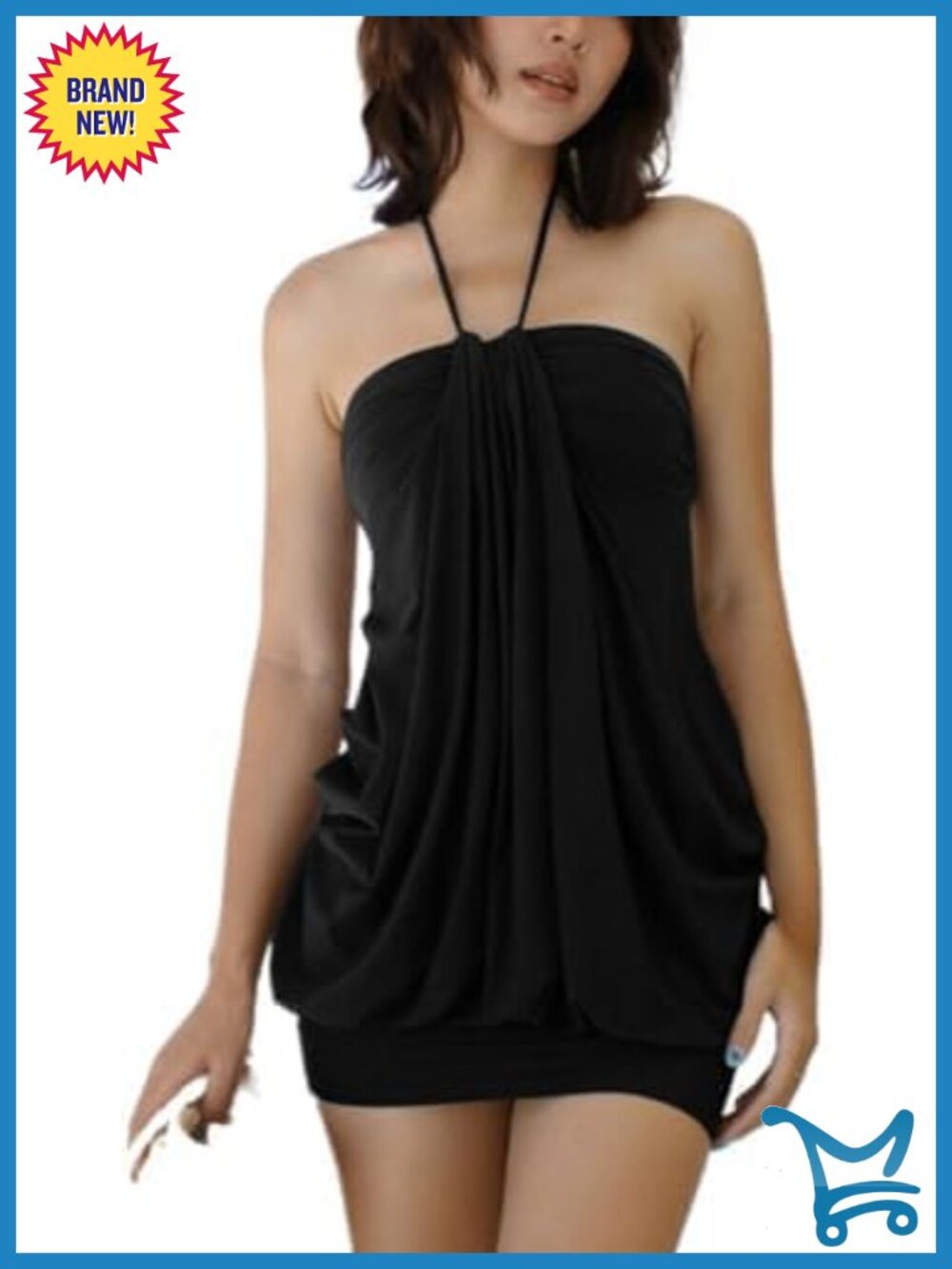 Women's Halter Mini Dress Ruched Draped Tube Y2K Bodycon Party